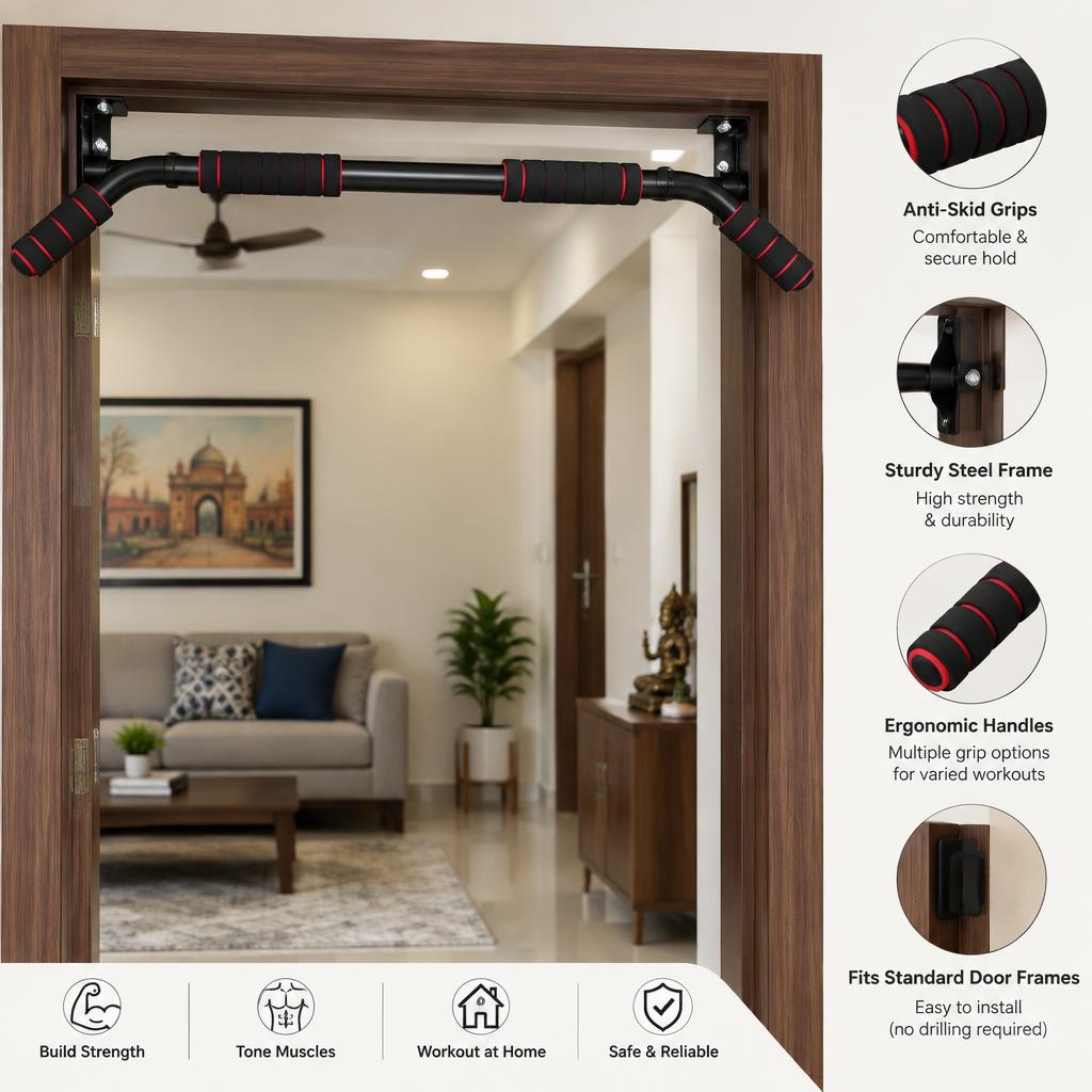Slovic Pull Up Bar for Home, 200 KG Capacity, Anti-Skid Grip