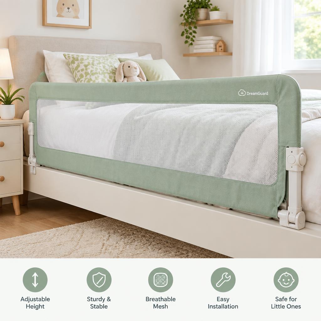Kids Station 3 Side Bed Rail Guard for Baby Safety, Adjustable